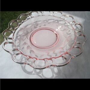 Vtg Elegant Pink Depression Glass Lace Edge